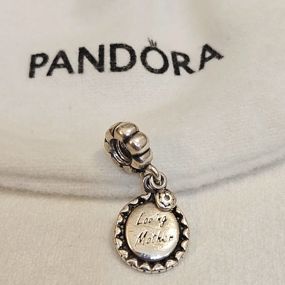 🔥Pandora 925 Sterling Silver Loving Mother Dangle Charm & Flower Bead
